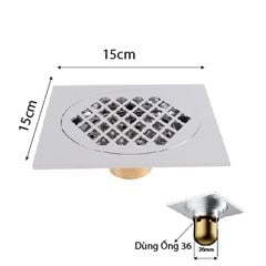 Phễu Thu Sàn Chống Hôi BRODA 15x15cm SUS 304 Dùng cho ống nhỏ