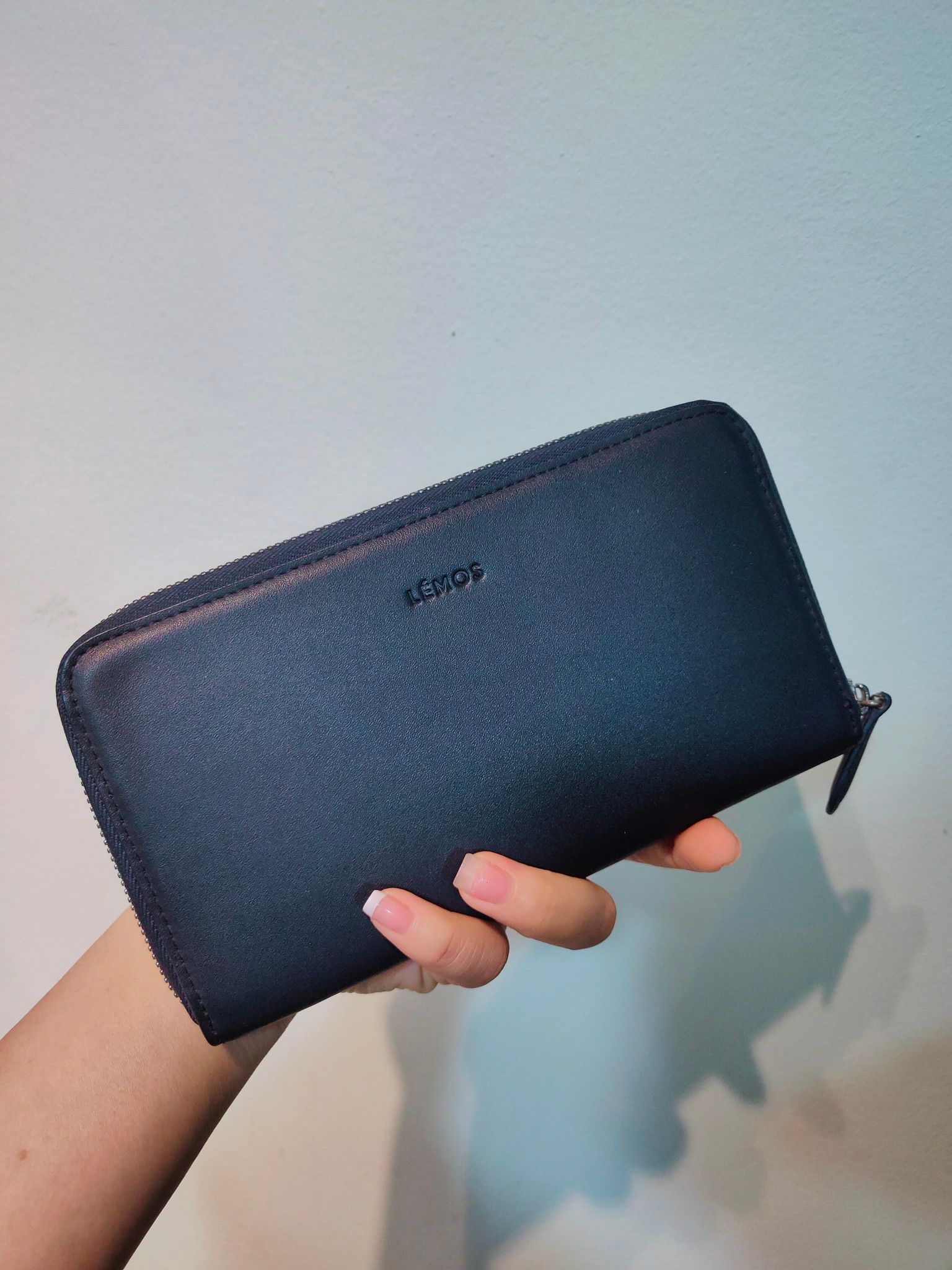  ZIPP - Ví nữ da bò thật kéo khóa vòng màu xanh navy - FP69-71 