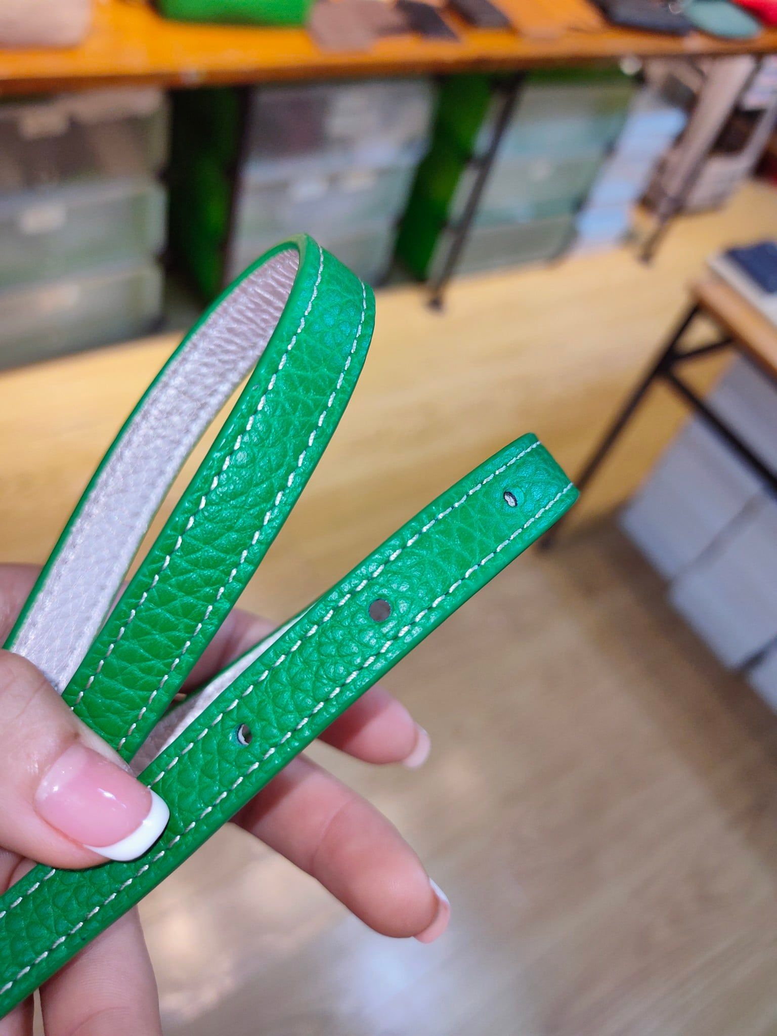  DL12-60 - Dây lưng nữ màu xanh lá cây, bản 1.2cm 