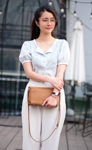  LS10 - Túi đêo chéo nữ phối chỉ trắng 