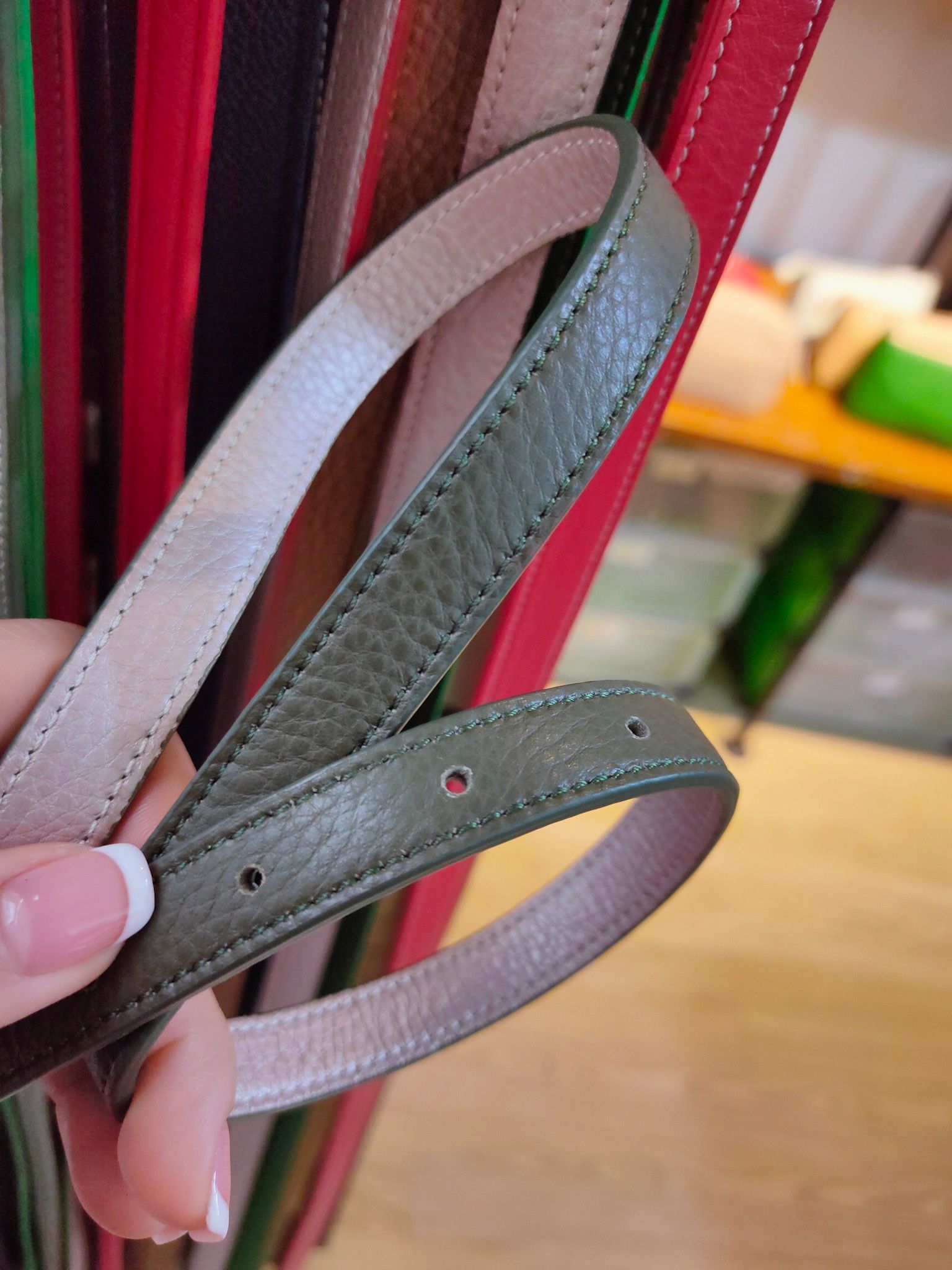  DL16-61 - Dây lưng nữ màu xanh rêu, bản 1.6cm 