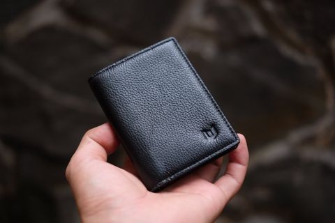  HESTIA- Ví 2 gấp nhỏ gọn Unisex da thật màu đen - IQ20-10 