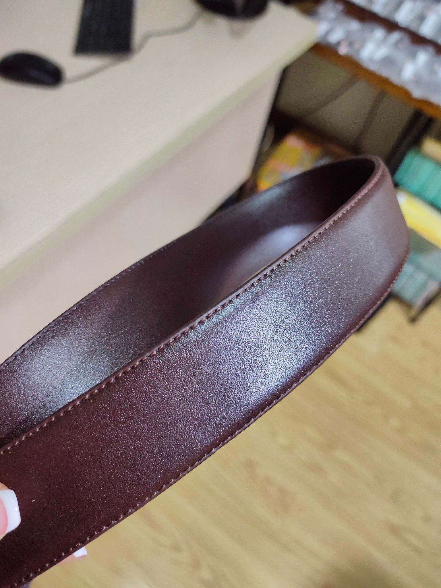  DL34-221 - Dây lưng nam nâu trơn, bản 3.4cm 