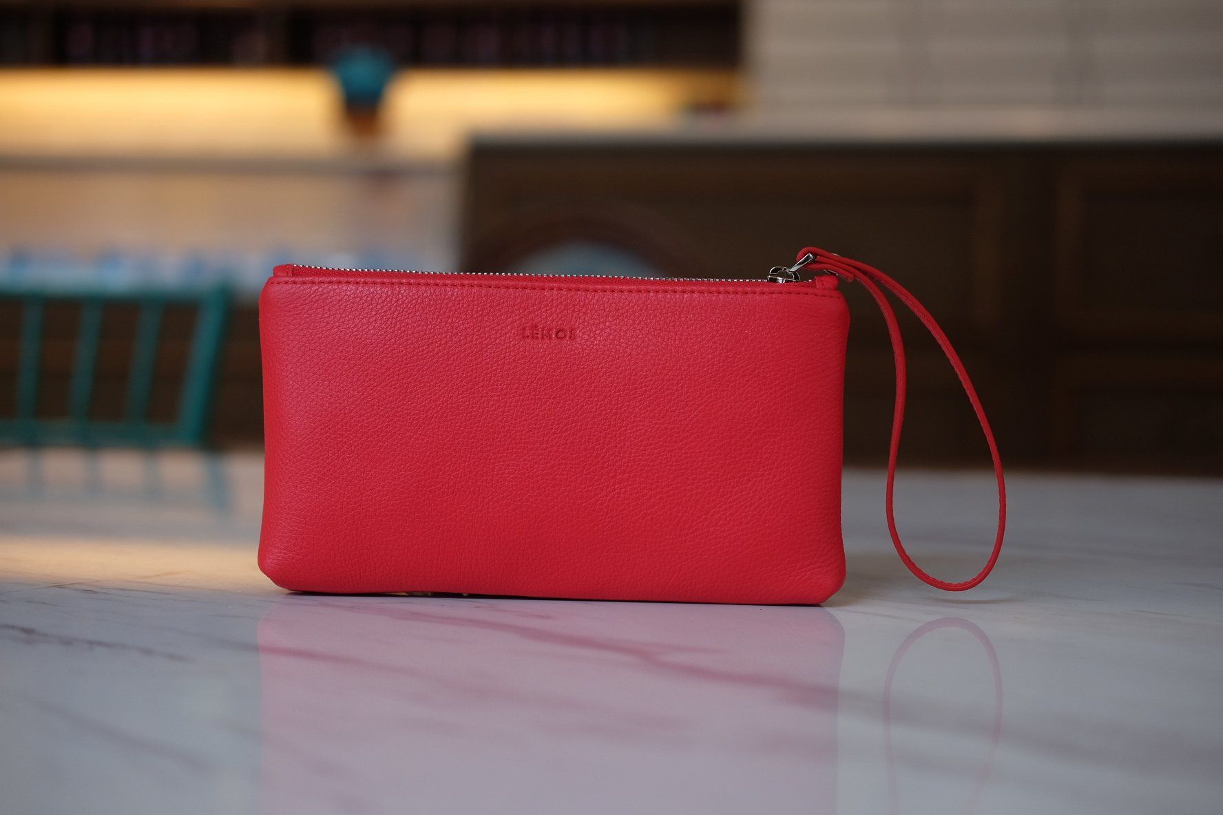  MABEL CLUTCH - CLUTCH CẦM TAY KHÓA KÉO NỮ BẰNG DA THẬT MÀU ĐỎ CAM - FQ19-35 