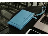 GR66-76- CLUTCH PLUS - IN NATURAL MILLED LEATHER - BLUE CERULEAN 