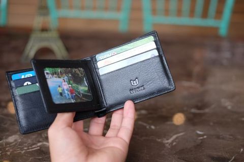  BOM- Ví da nam da dê thật dáng ngang màu đen IQ56-10 