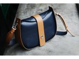  Sassy Crossbody - In Natural Milled Leather - Blue Navy Vs Brown 