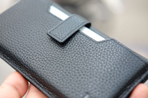  CODY-Ví Unisex da thật có ngăn điện thoại ngoài màu xanh xám HP70-71 