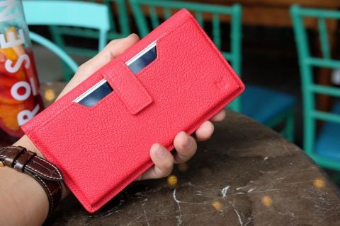  CODY-Ví Unisex da thật có ngăn điện thoại ngoài màu đỏ tươi HP70-35 