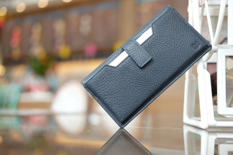  CODY-Ví Unisex da thật có ngăn điện thoại ngoài màu xanh xám HP70-71 