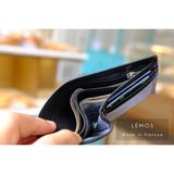  Ví nam Oppa da bò thật dáng ngang - Có cánh lật - Màu đen 