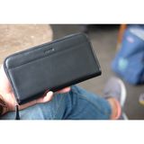  LEWA - Ví nữ da bò thật kéo khóa vòng màu đen  - HZ35-10 