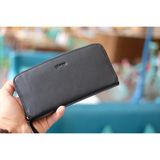  LEWA - Ví nữ da bò thật kéo khóa vòng màu đen  - HZ35-10 