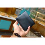  Ví nam Oppa da bò thật dáng ngang - Có cánh lật - Màu đen 