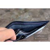  Ví nam Oppa da bò thật dáng ngang - Có cánh lật - Màu đen 