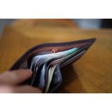  CALIN- Ví nam da bò tự nhiên màu nâu đậm- HX25-20 