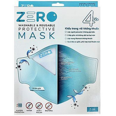  Khẩu Trang ZERO + 4 Lớp Vải Kháng Khuẩn-Giọt Bắn gói 2 chiếc 