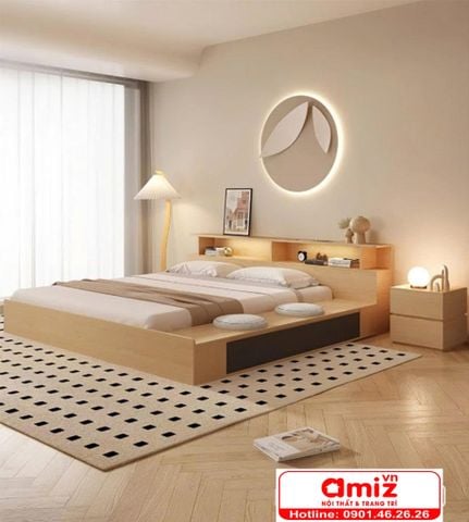 Giường ngủ bệt bằng gỗ có ngăn kéo AMIZ - 017