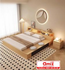 Giường ngủ bệt bằng gỗ có ngăn kéo AMIZ - 017