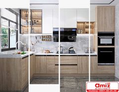 Mẫu tủ bếp gỗ đa chức năng AMIZ-001