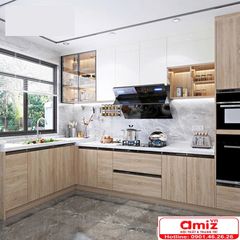 Mẫu tủ bếp gỗ đa chức năng AMIZ-001