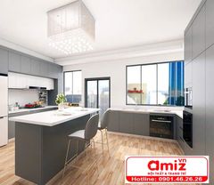 Tủ bếp gia đình hệ module cao cấp bằng gỗ AMIZ-006