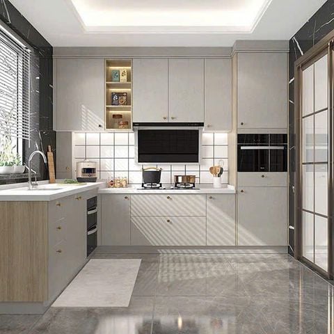 Tủ bếp đẹp gọn dáng chữ L AMIZ-013