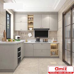 Tủ bếp đẹp gọn dáng chữ L AMIZ-013