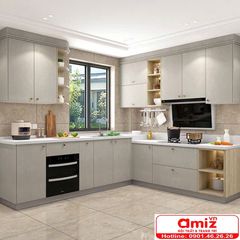 Tủ bếp đẹp gọn dáng chữ L AMIZ-013