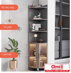 Kệ trưng rượu gỗ kết hợp kính AMIZ-007