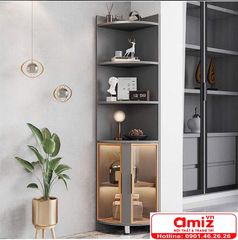 Kệ trưng rượu gỗ kết hợp kính AMIZ-007