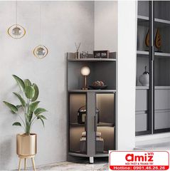 Kệ trưng rượu gỗ kết hợp kính AMIZ-007