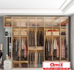 Tủ áo cánh kính khung nhôm hiện đại AMIZ-006