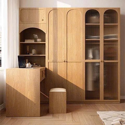 Tủ quần áo gỗ cánh kính liền bàn đa năng AMIZ-007