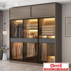 Tủ treo quần áo cánh nhôm kính phong cách hiện đại AMIZ-009
