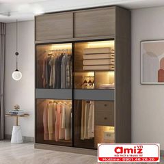 Tủ treo quần áo cánh nhôm kính phong cách hiện đại AMIZ-009