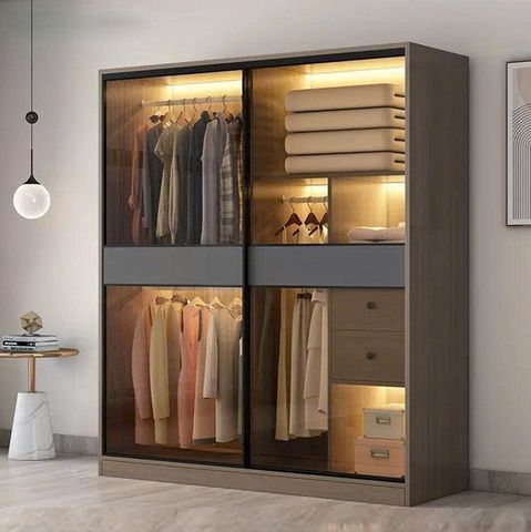 Tủ treo quần áo cánh nhôm kính phong cách hiện đại AMIZ-009