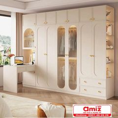 Combo tủ gỗ mdf cánh nhôm kính treo quần áo AMZI-018