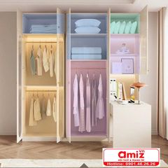Combo tủ gỗ mdf cánh nhôm kính treo quần áo AMZI-018