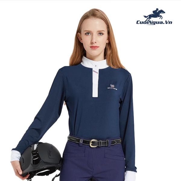 Áo thun polo cưỡi ngựa nữ phong cách quý tộc baslong