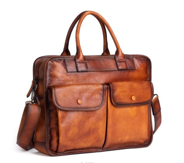  Cặp Da Bò Công Sở Da VEG Patina Ý Cao Cấp Xách Tay Đựng Laptop Bussiness Men TUDA SBM253 
