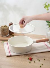 Chảo nhôm đúc nguyên khối thành cao Elegant Kaiyo 18cm kèm vung kính (đáy từ)