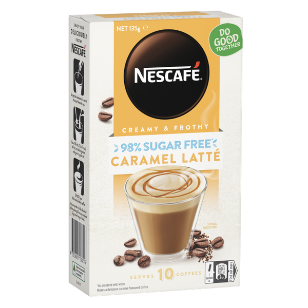 Nescafe 98% Sugar Free Caramel Latte - Cafe Pha Sẵn Hộp 10 Gói