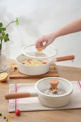 Chảo nhôm đúc nguyên khối thành cao Elegant Kaiyo 18cm kèm vung kính (đáy từ)
