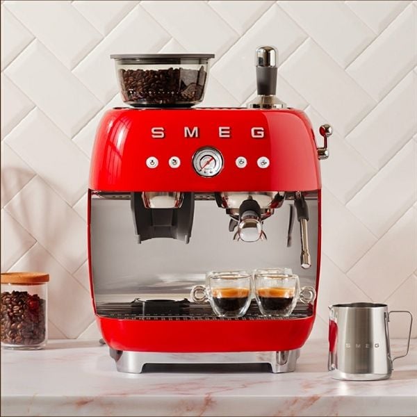 Máy pha cafe 2 cup tích hợp máy xay SMEG Manual espresso EGF03 - Màu đỏ