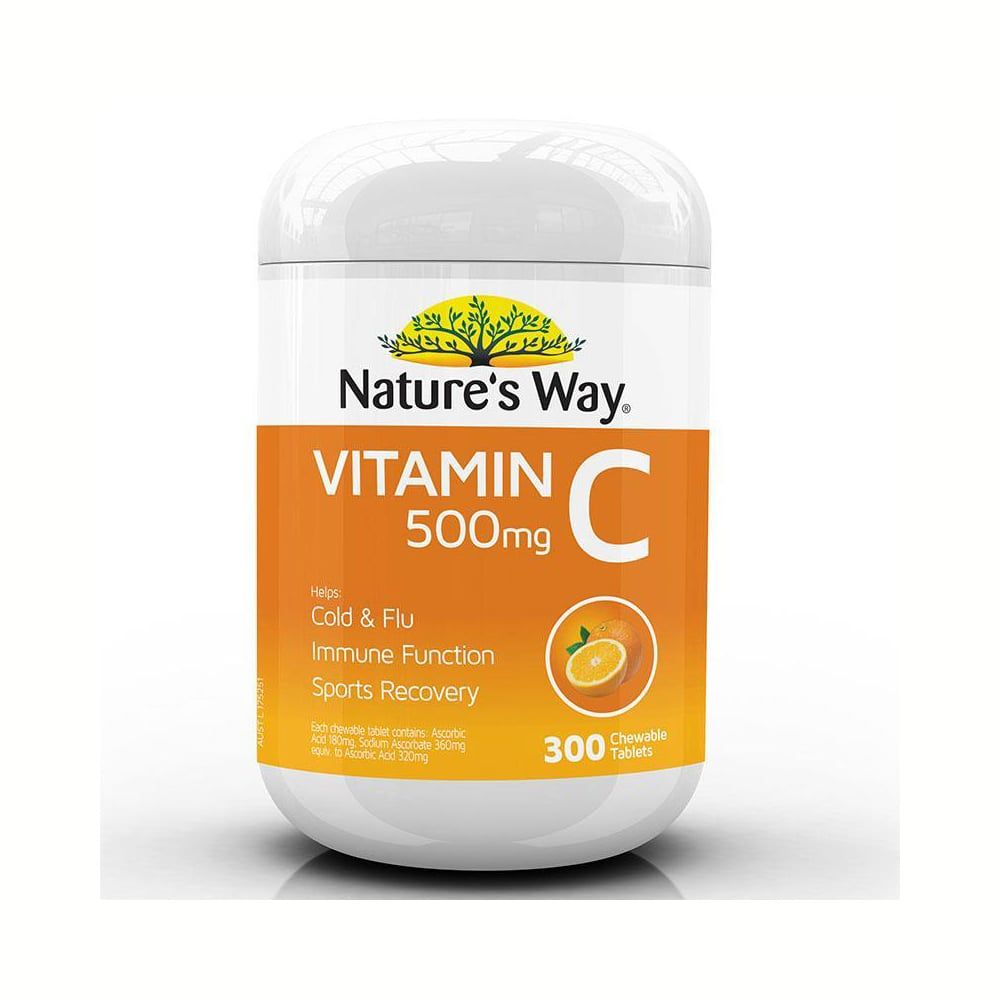 Viên nhai bổ sung vitamin C Nature’s Way Vitamin C 500mg Sugarless của Úc 300 viên