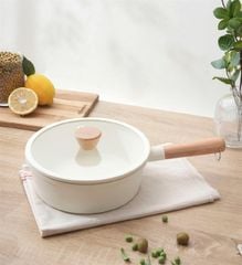 Chảo nhôm đúc nguyên khối thành cao Elegant Kaiyo 18cm kèm vung kính (đáy từ)