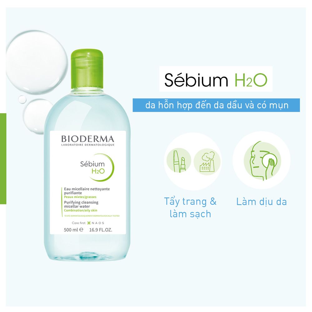 Bioderma - Nước Tẩy Trang Cho Da Dầu & Hỗn Hợp Chai Xanh 500ml