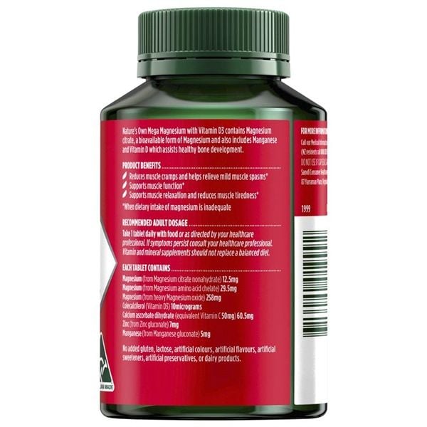 Viên Uống Bổ Sung Magie Với Vitamin D3 Nature's Own Mega Magnesium With Vitamin D3 Lọ 100 Viên