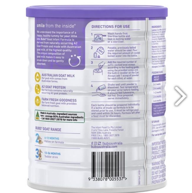 Sữa dê Bubs Goat Infant Formula 800g số 1